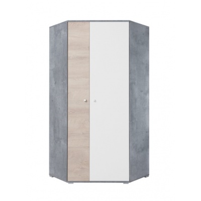 Rohová šatní skříň Omega-bílá/dub/beton