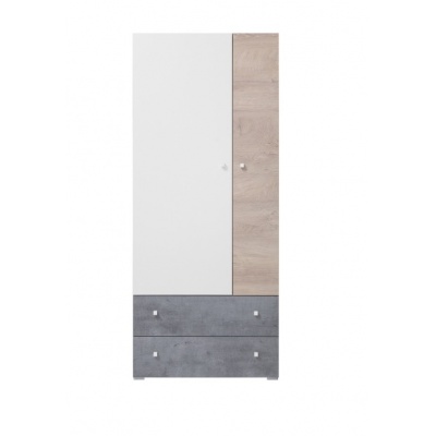 Šatní skříň Omega-bílá/dub/beton